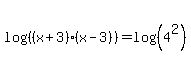 log%28%28%28x+%2B+3%29%28x+-+3%29%29%29+=+log%28%284%5E2%29%29