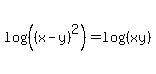 log%28%28%28x-y%29%5E2%29%29+=+log%28%28xy%29%29