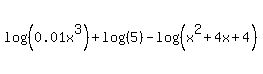 log%28%280.01x%5E3%29%29%2Blog%28%285%29%29-log%28%28x%5E2%2B4x%2B4%29%29