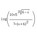 log%28%2810x5%5E%283sqrt%286-x%29%29%2F7%28x%2B6%29%5E2%29%29%29
