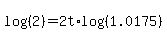 log%28%282%29%29=2t%2Alog%28%281.0175%29%29