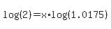 log%28%282%29%29=x%2Alog%28%281.0175%29%29