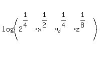 log%28%282%5E%281%2F4%29x%5E%281%2F2%29%2Ay%5E%281%2F4%29z%5E%281%2F8%29%29%29