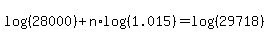 log%28%2828000%29%29%2Bn%2Alog%28%281.015%29%29=log%28%2829718%29%29