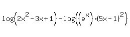 log%28%282x%5E2-3x%2B1%29%29+-+log%28%28%28e%5Ex%29%285x-1%29%5E2%29%29