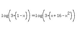 log%28%283%281-x%5E%22%22%29%5E%22%22%29%29=log%28%283%28x%2B16-x%5E2%29%5E%22%22%29%29