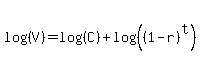 log%28%28V%29%29=log%28%28C%29%29%2Blog%28%28%281-r%29%5Et%29%29