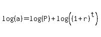 log%28%28a%29%29=log%28%28P%29%29%2Blog%28%28%281%2Br%29%5Et%29%29