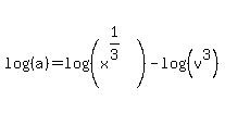 log%28%28a%29%29=log%28%28x%5E%281%2F3%29%29%29-log%28%28v%5E3%29%29