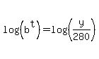 log%28%28b%5Et%29%29=log%28%28y%2F280%29%29