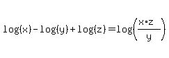 log%28%28x%29%29+-+log%28%28y%29%29+%2B+log%28%28z%29%29+=+log%28%28%28x%2Az%29%2Fy%29%29