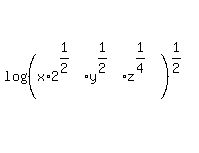 log%28%28x%2A2%5E%281%2F2%29y%5E%281%2F2%29z%5E%281%2F4%29%29%29%5E%281%2F2%29