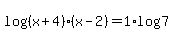 log%28%28x%2B4%29%28x-2%29%29+=+1%2Alog%287%29