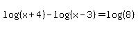 log%28%28x%2B4%29%29-log%28%28x-3%29%29=log+%28%288%29%29