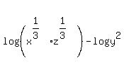 log%28%28x%5E%281%2F3%29z%5E%281%2F3%29%29%29+-+log%28y%5E2%29%29