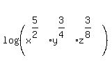 log%28%28x%5E%285%2F2%29y%5E%283%2F4%29z%5E%283%2F8%29%29%29