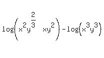 log%28%28x%5E2y%5E%282%2F3%29xy%5E2%29%29+-+log%28%28x%5E3y%5E3%29%29