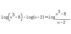 log%28%28x%5E3+-+8%29%29+-+log%28%28x+-+2%29%29+=+log%28%28x%5E3+-+8%29%2F%28x+-+2%29%29
