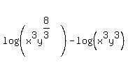 log%28%28x%5E3y%5E%288%2F3%29%29%29+-+log%28%28x%5E3y%5E3%29%29