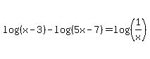 log%28%28x-3%29%29-log%28%285x-7%29%29=log%28%281%2Fx%29%29