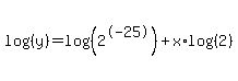 log%28%28y%29%29=log%28%282%5E-25%29%29%2Bx%2Alog%28%282%29%29