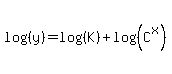 log%28%28y%29%29=log%28%28K%29%29%2Blog%28%28C%5Ex%29%29