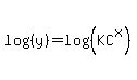 log%28%28y%29%29=log%28%28KC%5Ex%29%29