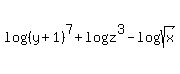 log%28%28y%2B1%29%5E7%29+%2B+log%28z%5E3%29+-+log%28sqrt%28x%29%29