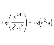 log%28+%28y%5E14%2Fx%5E2y%5E5%29%29+%2B+log%28%28x%5E2%2Ay%29%29