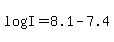 log%28+I%29=8.1+-7.4