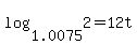 log%281.0075%2C2%29+=+12t+
