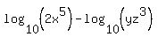 log%2810%2C%282x%5E5%29%29-log%2810%2C%28yz%5E3%29%29