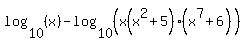 log%2810%2C%28x%29%29-+log%2810%2C%28x%28x%5E2%2B5%29%28x%5E7%2B6%29%29%29