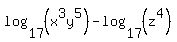 log%2817%2C+%28x%5E3y%5E5%29%29+-+log%2817%2C+%28z%5E4%29%29