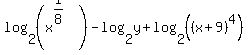 log%282%2C%28x%5E%281%2F8%29%29%29-log%282%2Cy%29%2Blog%282%2C%28%28x%2B9%29%5E4%29%29