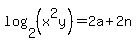 log%282%2C%28x%5E2y%29%29+=+2a%2B2n