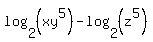 log%282%2C%28xy%5E5%29%29-log%282%2C%28z%5E5%29%29