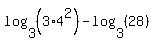 log%283%2C%283%2A4%5E2%29%29-log%283%2C%2828%29%29