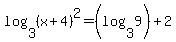 log%283%2C%28x%2B4%29%5E2%29=%28log%283%2C9%29%29%2B2
