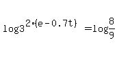 log%283%5E%282%28e-0.7t%29%29%29=+log%288%2F9%29+