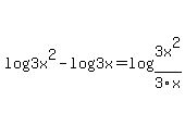 log%283x%5E2%29+-+log%283x%29+=+log%283x%5E2%2F3x%29