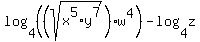 log%284%2C%28%28sqrt%28x%5E5%2Ay%5E7%29%29%2Aw%5E4%29%29-log%284%2Cz%29