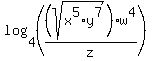 log%284%2C%28%28sqrt%28x%5E5%2Ay%5E7%29%29%2Fz%2Aw%5E4%29%29