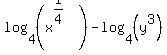 log%284%2C%28x%5E%281%2F4%29%29%29-log%284%2C%28y%5E3%29%29