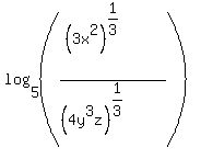 log%285%2C%28%28%283x%5E2%29%5E%281%2F3%29%29%2F%28%284y%5E3z%29%5E%281%2F3%29%29%29%29%29