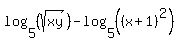 log%285%2C%28sqrt%28xy%29%29%29-log%285%2C%28%28x%2B1%29%5E2%29%29