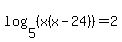 log%285%2C%28x%28x-24%29%29%29=2