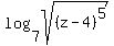 log%287%2Csqrt%28%28z-4%29%5E5%29%29