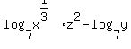 log%287%2Cx%5E%281%2F3%29z%5E2%29-log%287%2Cy%29