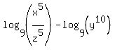 log%289%2C%28x%5E5%2Fz%5E5%29%29+-+log%289%2C%28y%5E10%29%29